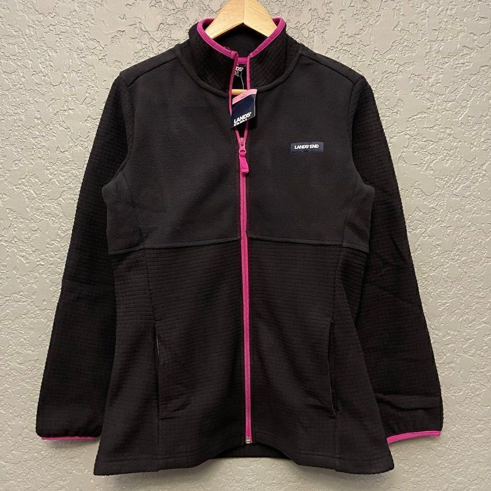 Lands' End Ladies Grid Fleece Zip Up Jacket Small